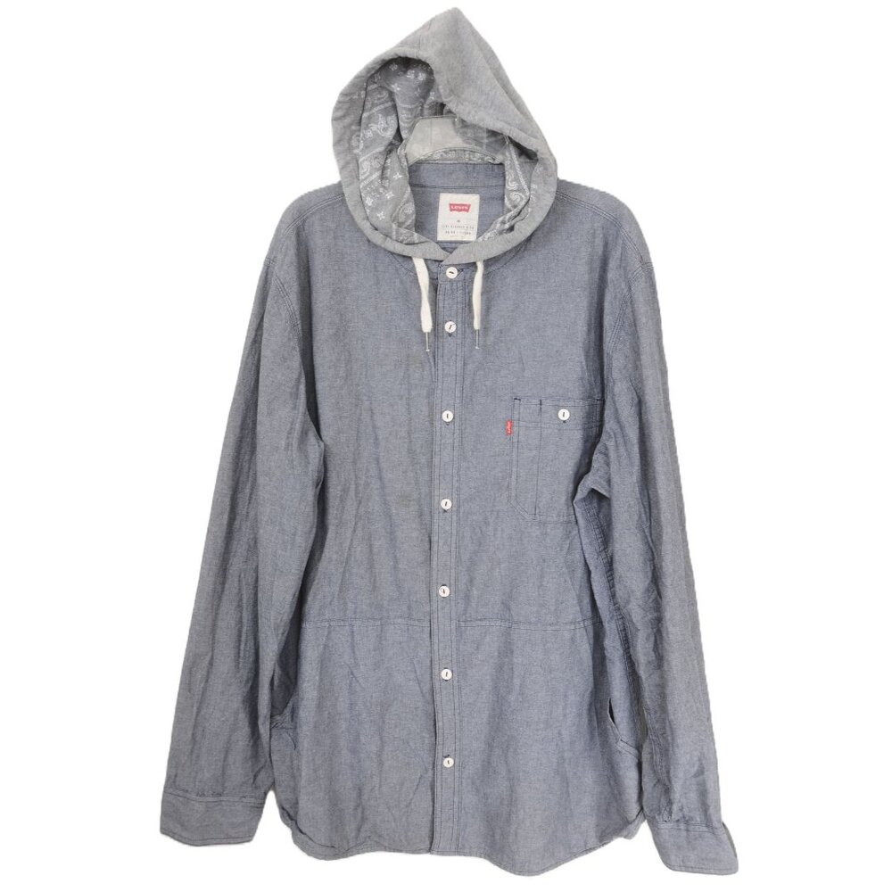 Levi's Mens XXL Cotton Chambray Hoodie Button up Long Sleeve Shirt Shacket
